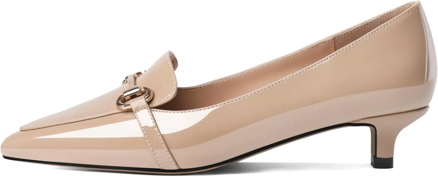 SAMMITOP Women's Low Kitten Heels Pointed Toe Metal Chain Slip On Loafers Pump Comfort Dress Work Wedding Shoes for Women 1.5 inch