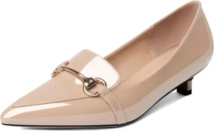 SAMMITOP Women's Low Kitten Heels Pointed Toe Metal Chain Slip On Loafers Pump Comfort Dress Work Wedding Shoes for Women 1.5 inch