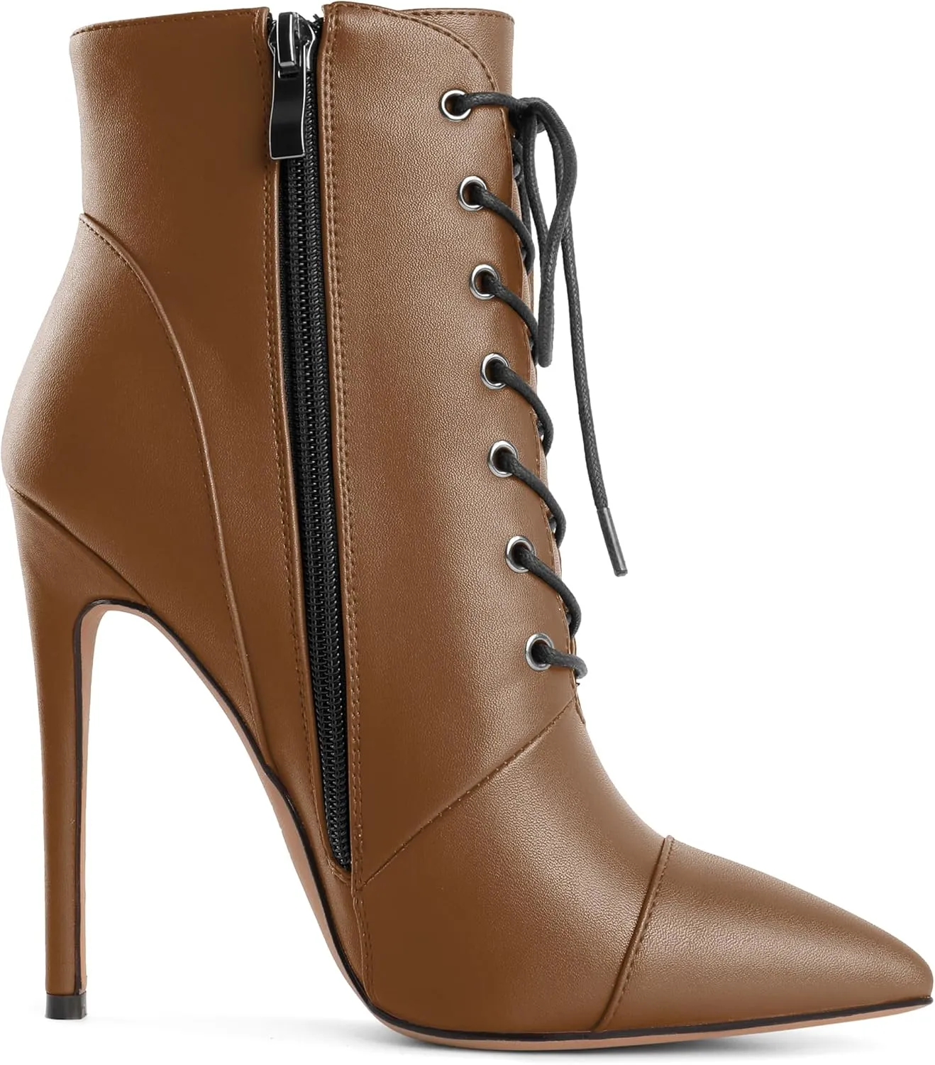 SAMMITOP Women's Pointed Toe Lace Up Ankle Boots,Animal Print Short Booties