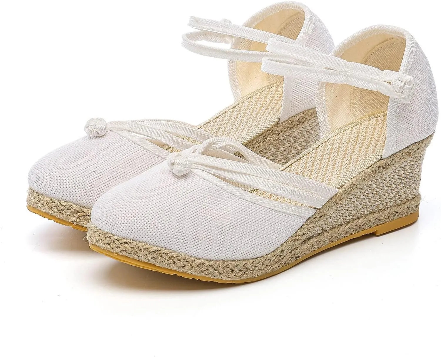 Sandals for Women Dressy Summer, Women's Ankle Strap Closed Toe Casual Shoes Linen Buckle Comfortable Breathable Beach Summer Lace Up Outdoor Leisure Espadrille Wedge Platform Sandal 2025