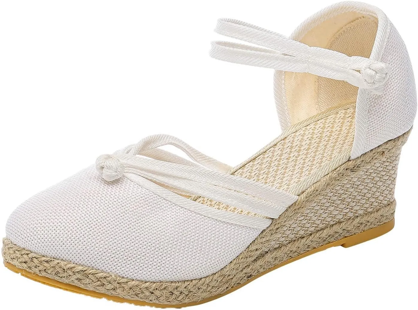 Sandals for Women Dressy Summer, Women's Ankle Strap Closed Toe Casual Shoes Linen Buckle Comfortable Breathable Beach Summer Lace Up Outdoor Leisure Espadrille Wedge Platform Sandal 2025