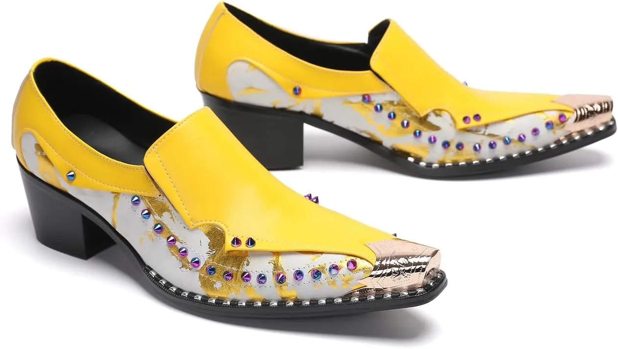 Santimon Mens Loafers Casual Dress Slip On Penny Loafers Metal-Tip Toe Genunie Leather Two Tone Mocasines Rainbow Beads Fashion Disco Bar Singer Party Prom Wedding Western Tuxedo Shores for Men