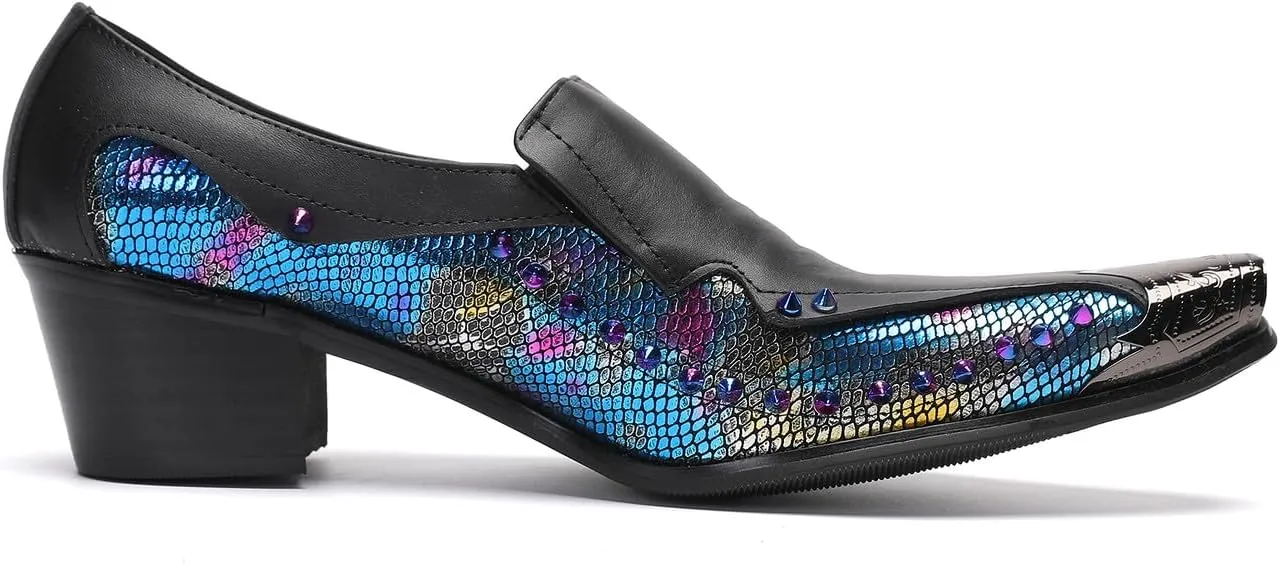 Santimon Mens Loafers Casual Dress Slip On Penny Loafers Metal-Tip Toe Genunie Leather Two Tone Mocasines Rainbow Beads Fashion Disco Bar Singer Party Prom Wedding Western Tuxedo Shores for Men