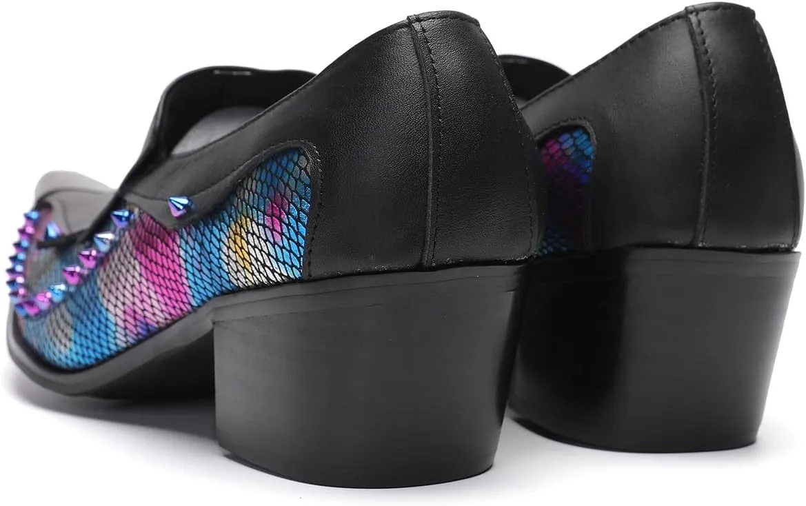 Santimon Mens Loafers Casual Dress Slip On Penny Loafers Metal-Tip Toe Genunie Leather Two Tone Mocasines Rainbow Beads Fashion Disco Bar Singer Party Prom Wedding Western Tuxedo Shores for Men