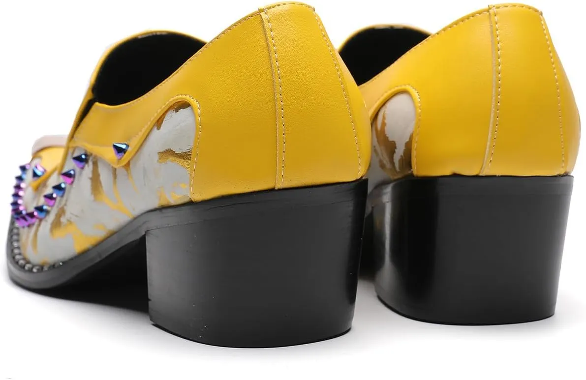 Santimon Mens Loafers Casual Dress Slip On Penny Loafers Metal-Tip Toe Genunie Leather Two Tone Mocasines Rainbow Beads Fashion Disco Bar Singer Party Prom Wedding Western Tuxedo Shores for Men