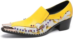 Santimon Mens Loafers Casual Dress Slip On Penny Loafers Metal-Tip Toe Genunie Leather Two Tone Mocasines Rainbow Beads Fashion Disco Bar Singer Party Prom Wedding Western Tuxedo Shores for Men