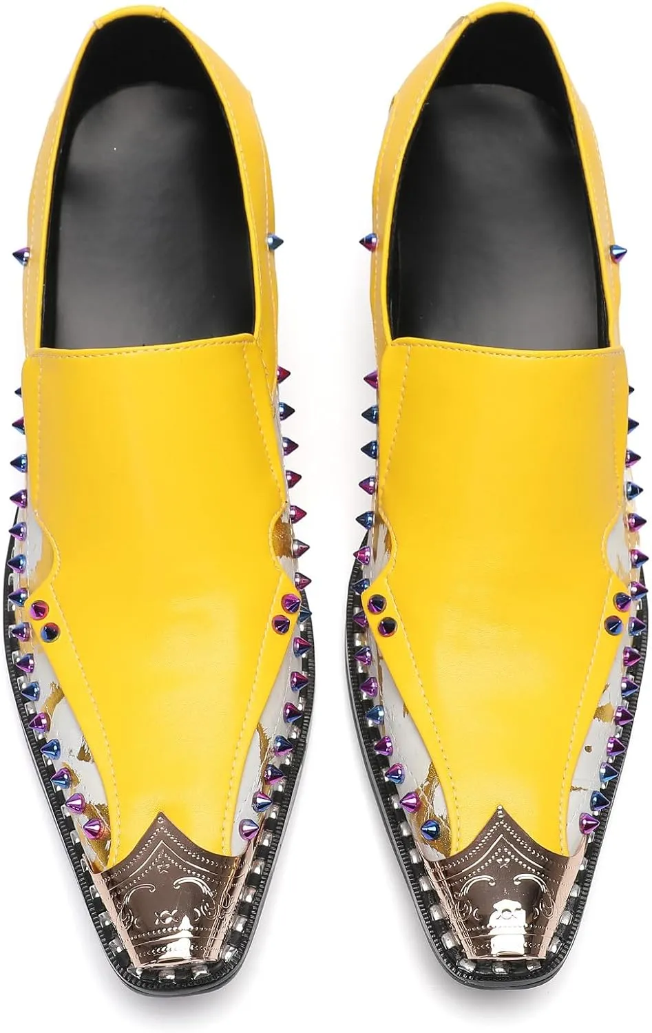 Santimon Mens Loafers Casual Dress Slip On Penny Loafers Metal-Tip Toe Genunie Leather Two Tone Mocasines Rainbow Beads Fashion Disco Bar Singer Party Prom Wedding Western Tuxedo Shores for Men