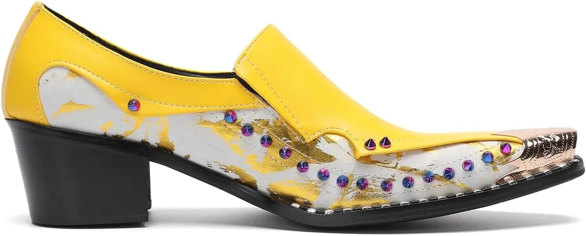 Santimon Mens Loafers Casual Dress Slip On Penny Loafers Metal-Tip Toe Genunie Leather Two Tone Mocasines Rainbow Beads Fashion Disco Bar Singer Party Prom Wedding Western Tuxedo Shores for Men
