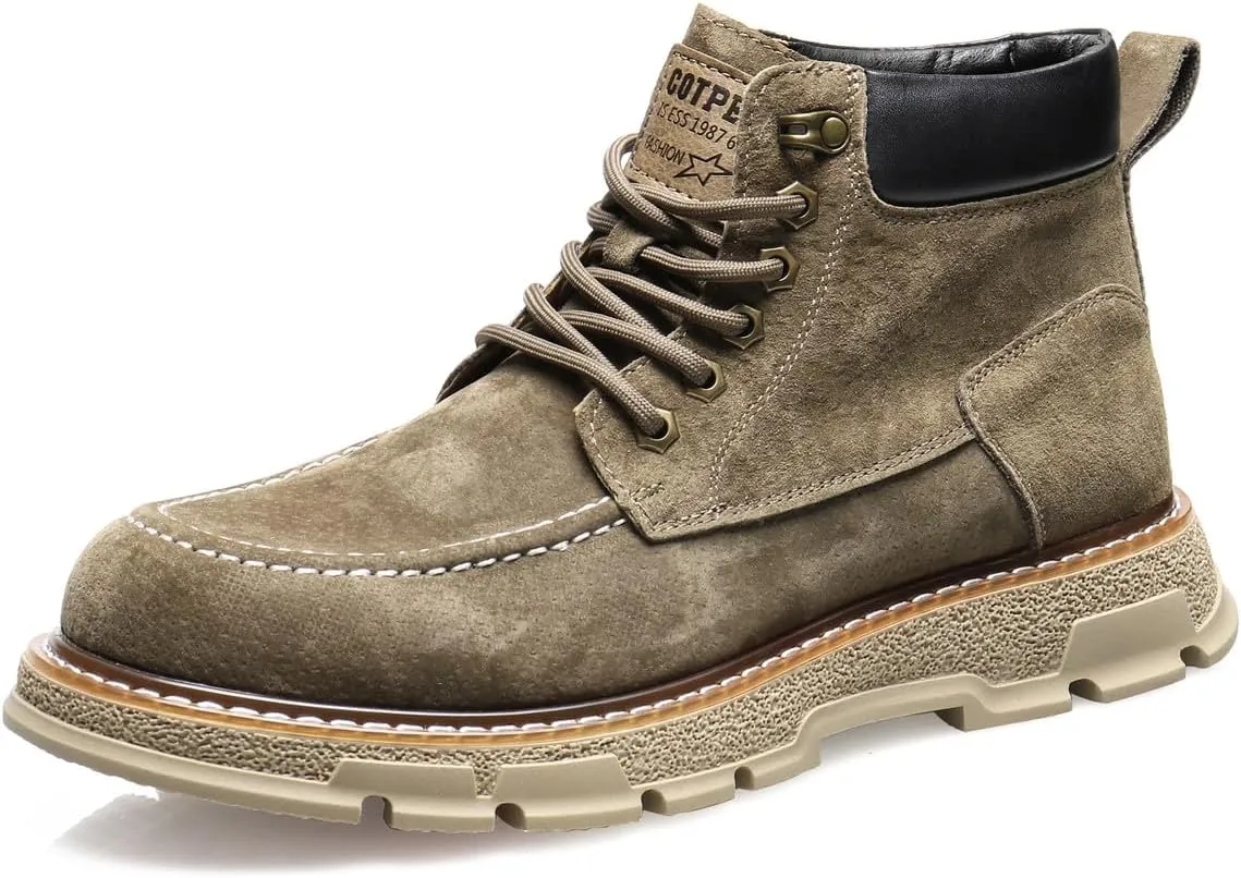 Santimon Men's Suede Moc Toe Ankle Hiking Boots, Lace Up, Anti-Slip Rubber Sole, Casual Sports Boots for Men