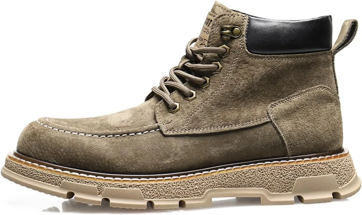 Santimon Men's Suede Moc Toe Ankle Hiking Boots, Lace Up, Anti-Slip Rubber Sole, Casual Sports Boots for Men