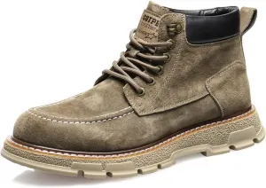 Santimon Men's Suede Moc Toe Ankle Hiking Boots, Lace Up, Anti-Slip Rubber Sole, Casual Sports Boots for Men