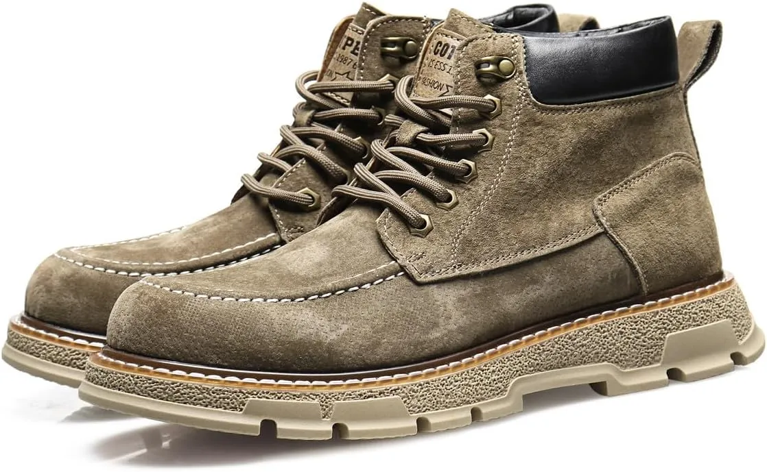 Santimon Men's Suede Moc Toe Ankle Hiking Boots, Lace Up, Anti-Slip Rubber Sole, Casual Sports Boots for Men