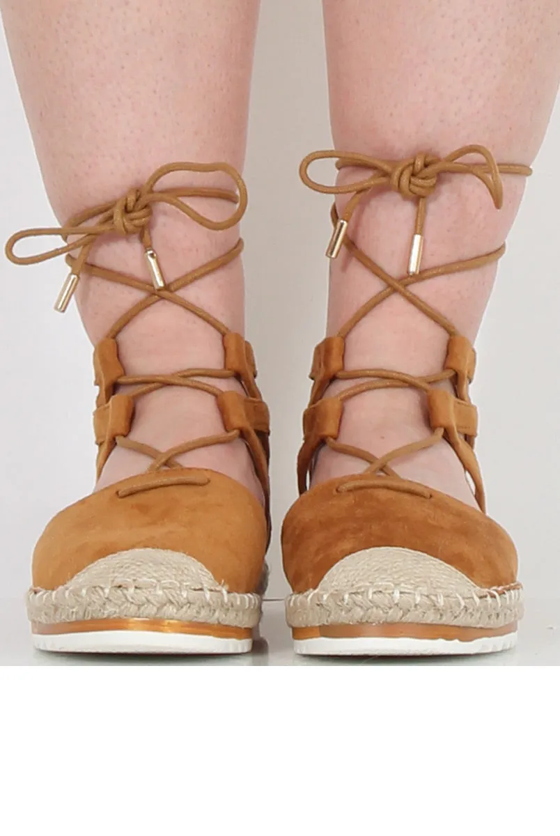 Secure platform Espadrilles Marisa Suede Lace - Up Camel New Year promotion