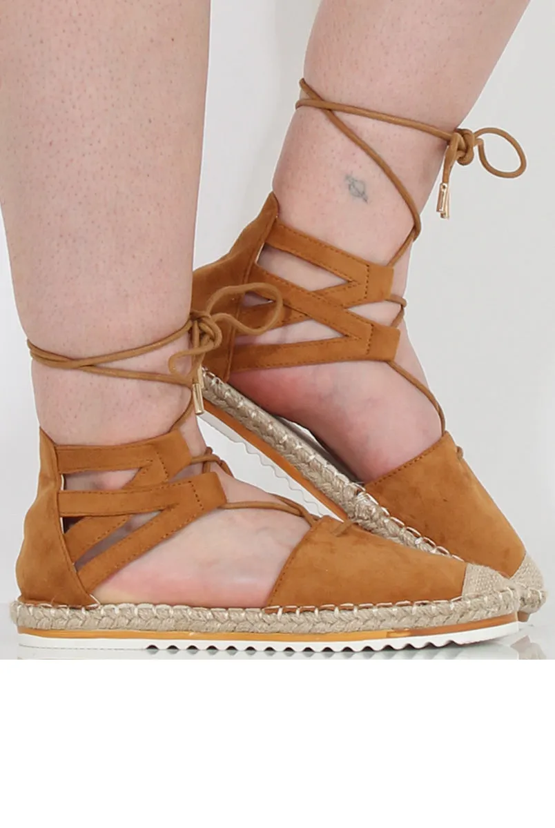 Secure platform Espadrilles Marisa Suede Lace - Up Camel New Year promotion