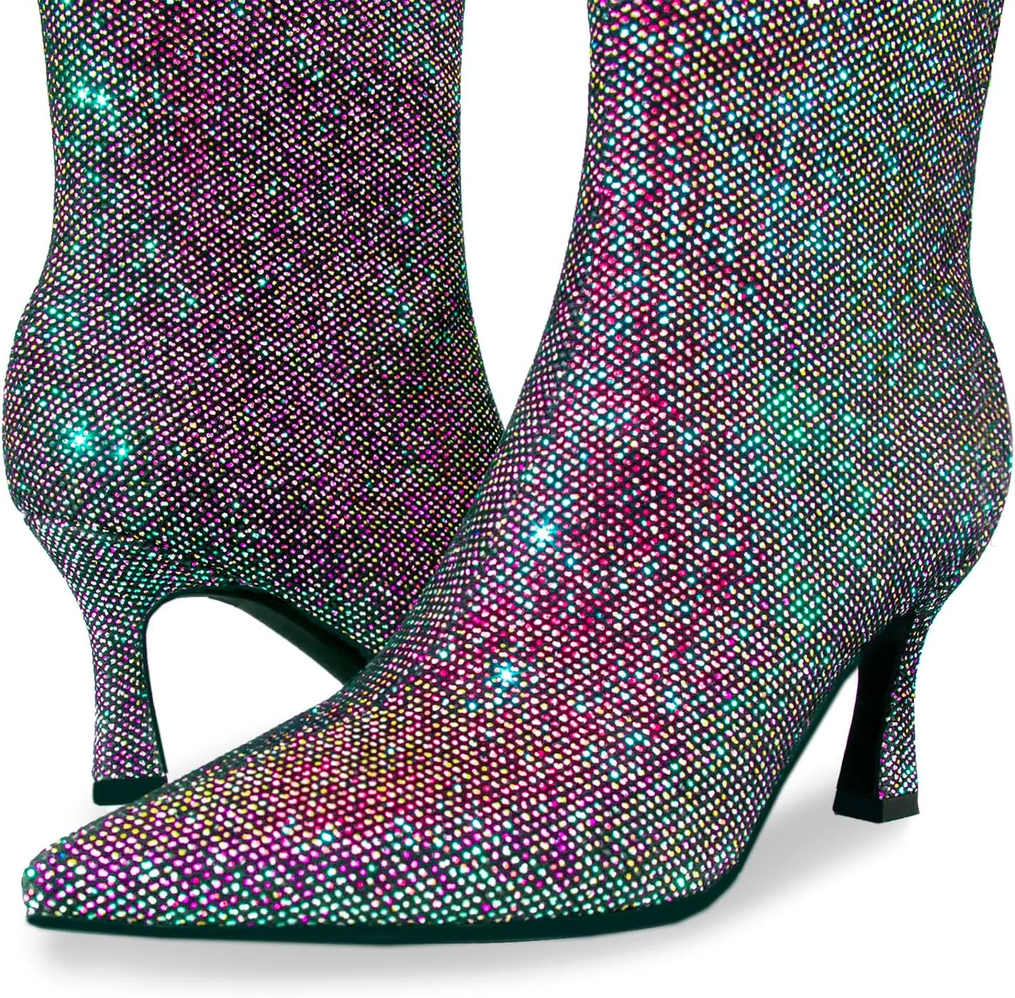 Sequin Ankle Boots for WomenGlitter Pointed Toe Kitten HeelsSparkly Dress Booties for Holiday Party or Night Out
