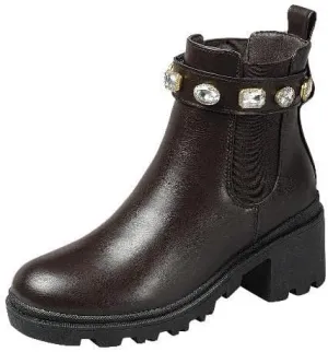 Shoes - Women's Chunky Heel Lug Sole Fashion Ankle Boots, Formal Black Booties for Women