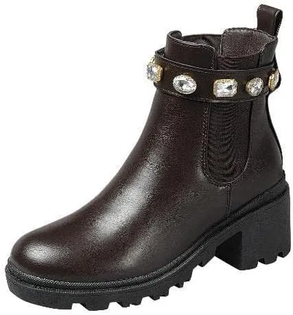 Shoes - Women's Chunky Heel Lug Sole Fashion Ankle Boots, Formal Black Booties for Women