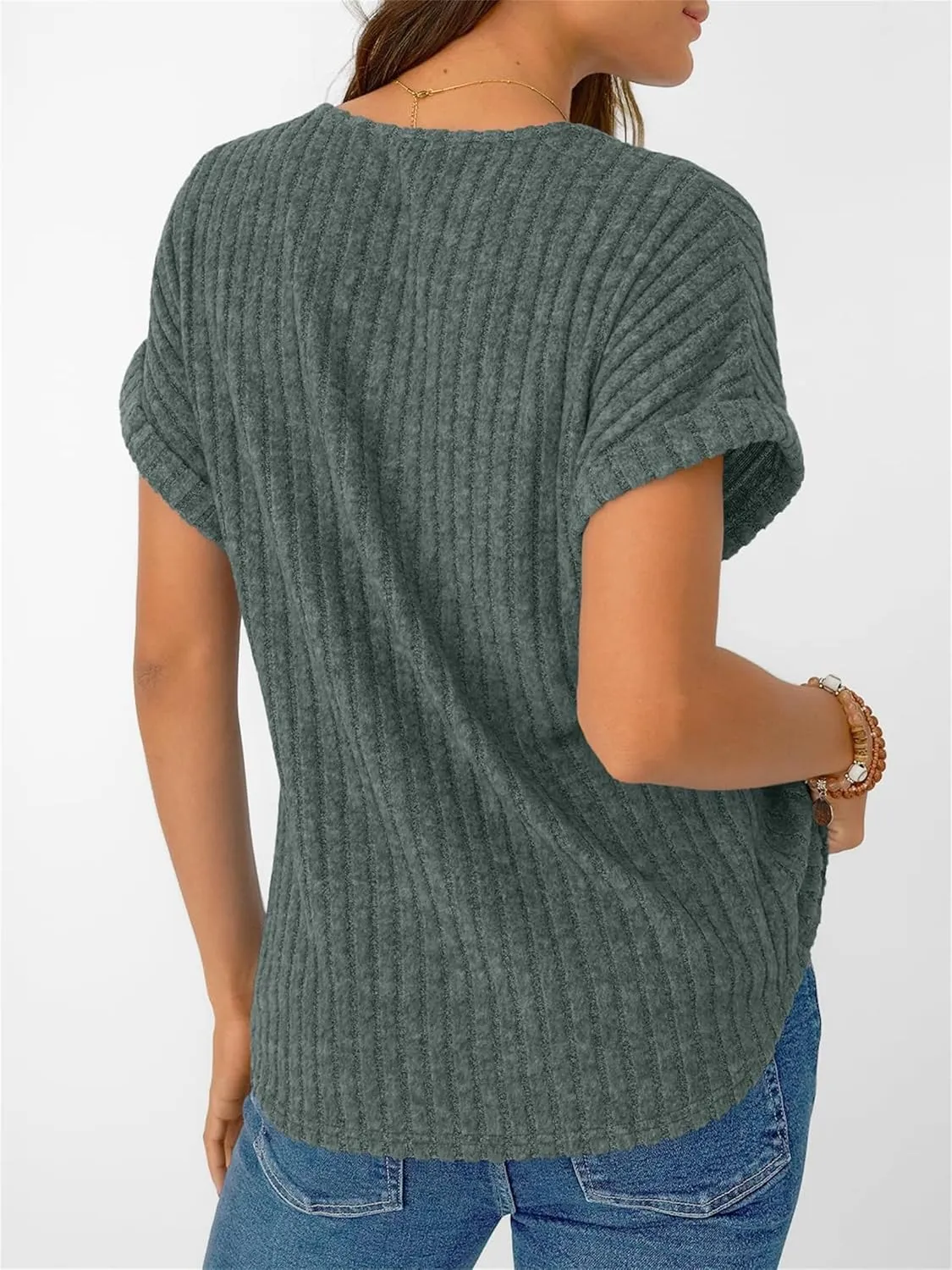 Short Sleeve Summer Shirts for Women V Neck Casual Ribbed Loose Fit Lightweight Spring Dressy Tops 2025