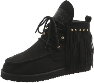 Sinzelimin Women Cowboy Boots Trendy Flock Tassels Lace up Ankle Boot Comfy Platform Walking Shoes, Fall Boots for Women 2024