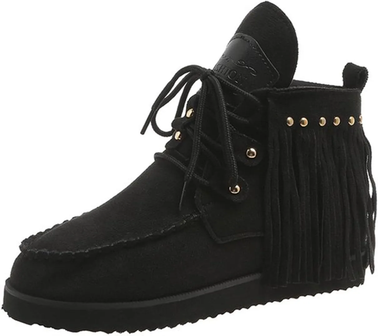 Sinzelimin Women Cowboy Boots Trendy Flock Tassels Lace up Ankle Boot Comfy Platform Walking Shoes, Fall Boots for Women 2024