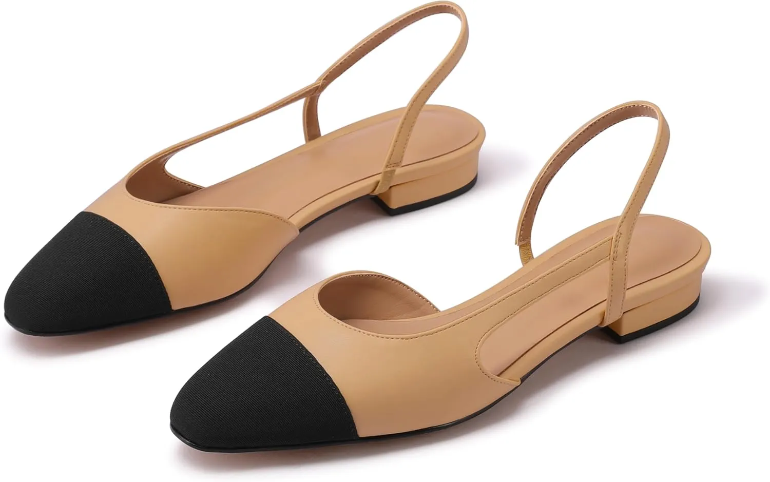 Slingback Flats for Women Sling Back Shoes Closed Toe Two Tone Low Heel Pumps Dressy Work Office Dress Shoes