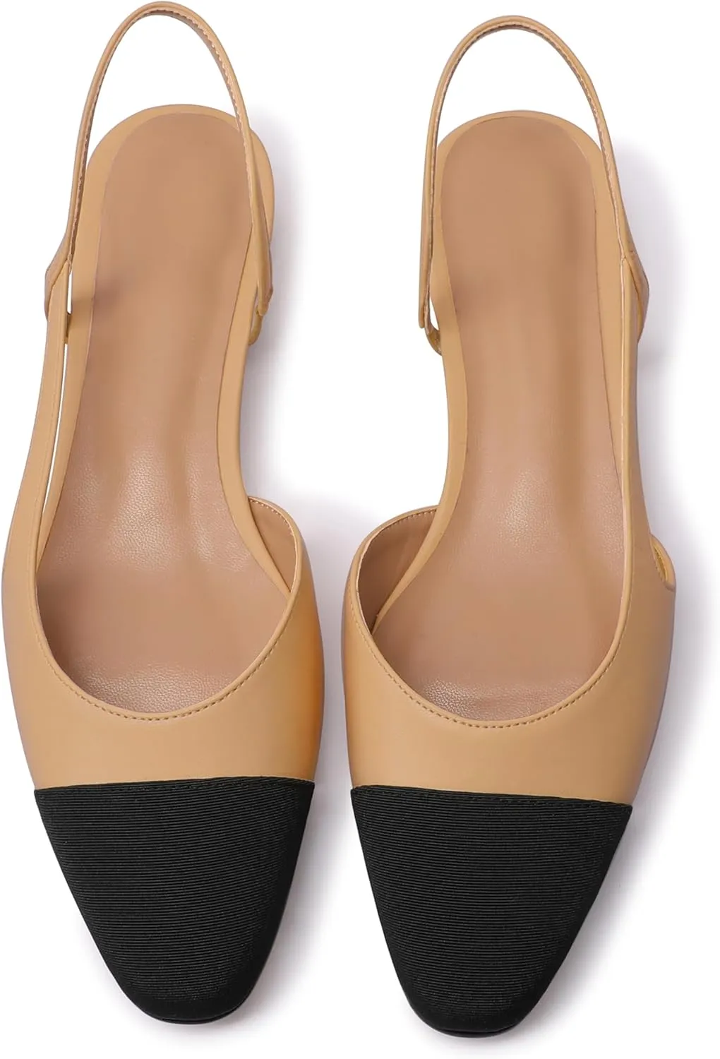 Slingback Flats for Women Sling Back Shoes Closed Toe Two Tone Low Heel Pumps Dressy Work Office Dress Shoes