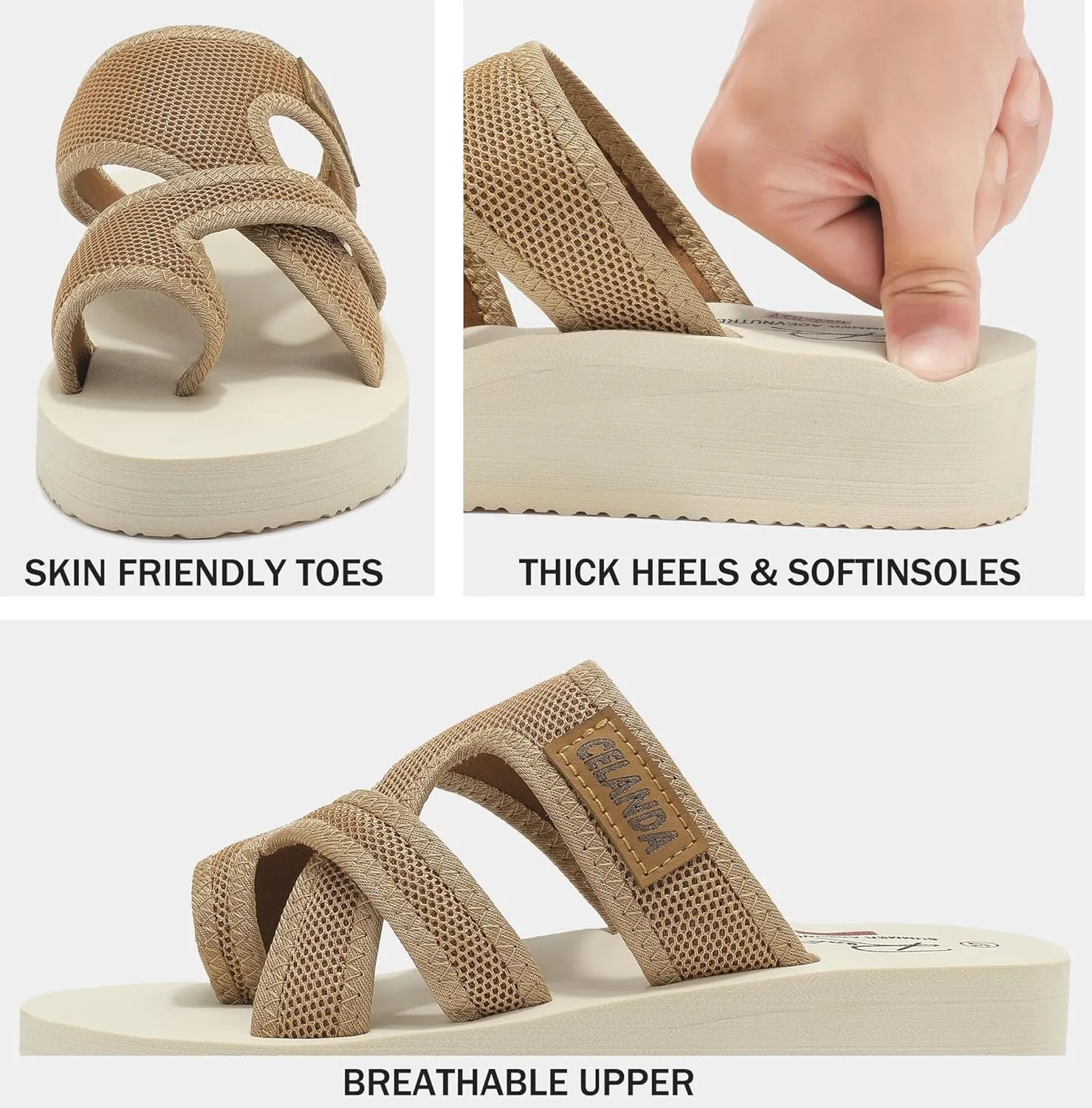 SMajong Women's Arch Support Slide Sandals Low Heel Wedge Sandals Summer Fashion Comfortable Flip Flops Beach Breathable Hollow Mesh Sandals