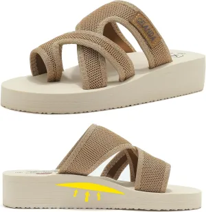 SMajong Women's Arch Support Slide Sandals Low Heel Wedge Sandals Summer Fashion Comfortable Flip Flops Beach Breathable Hollow Mesh Sandals