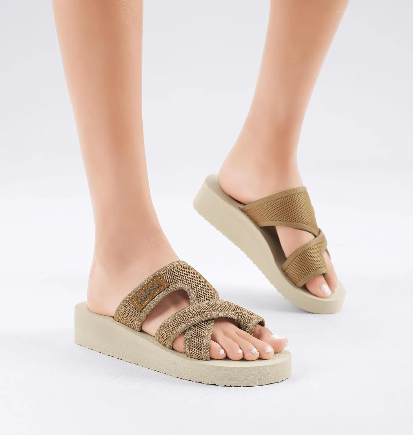 SMajong Women's Arch Support Slide Sandals Low Heel Wedge Sandals Summer Fashion Comfortable Flip Flops Beach Breathable Hollow Mesh Sandals