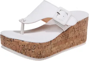 Smoneyful Women's Cork Platform Wedge Sandals Heel Flip Flops Slip on Backless Thong Slides High Heeled Summer Beach Casual Walking Slippers Sandals