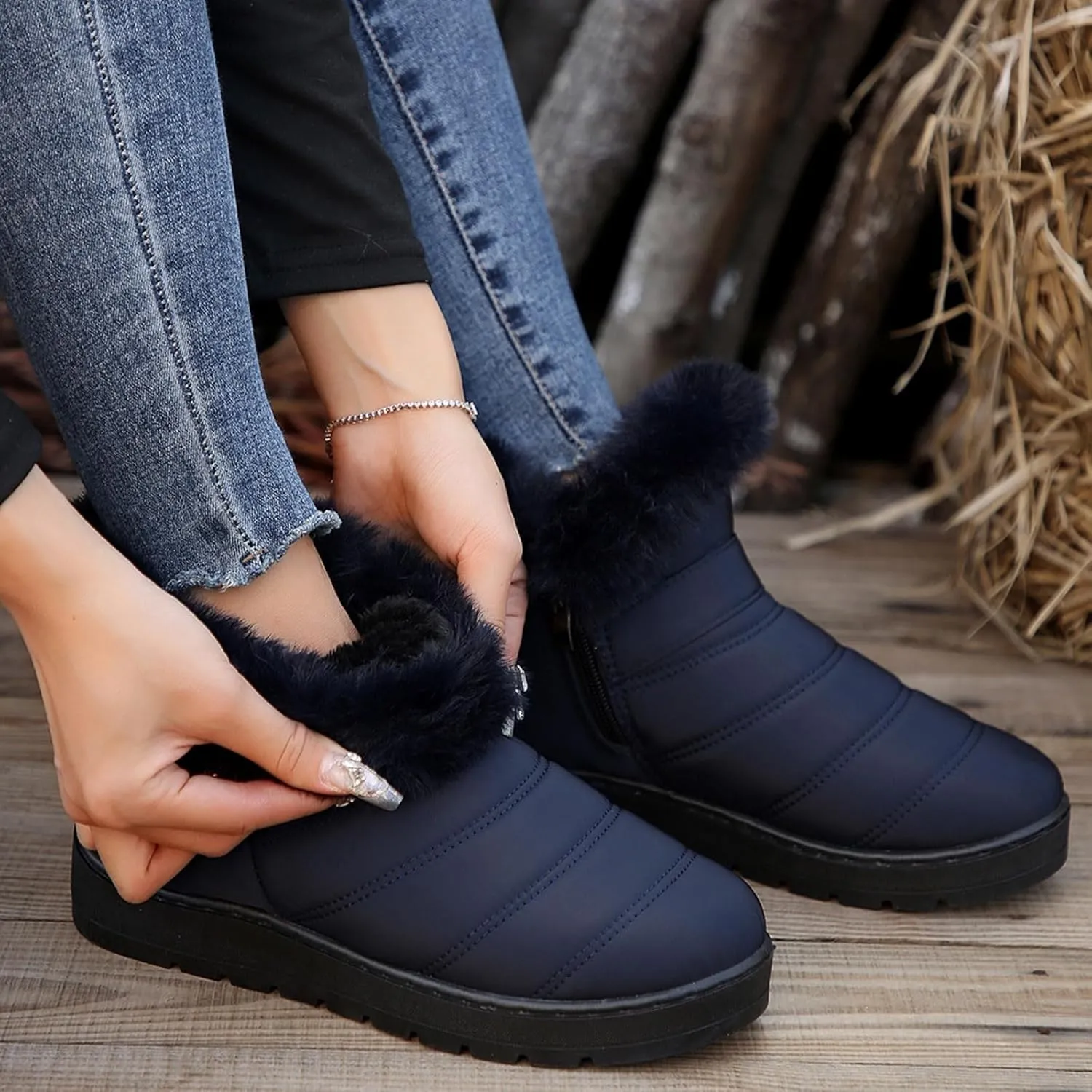 Snow Boots for Women Platform Boots 2024 Winter Warm Outdoor Waterproof Plush Insulation Flat Bottom Short Boots