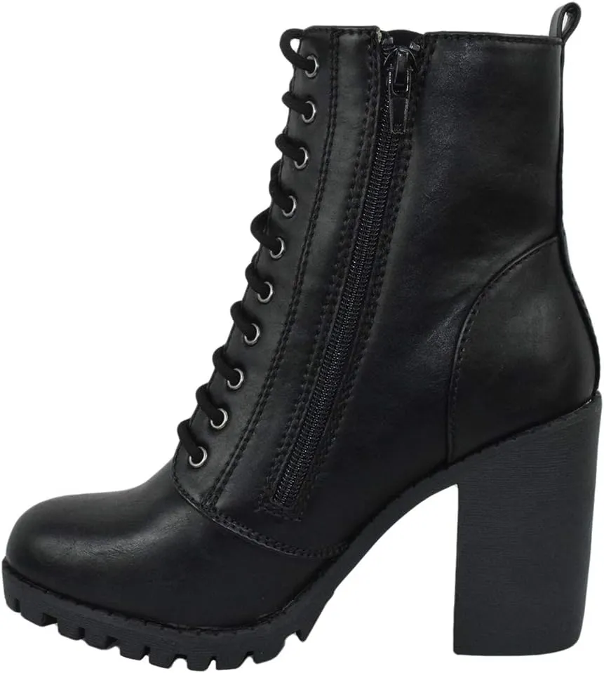Soda Women Chunky High Heel Combat Army Military Riding Ankle Boots Lace Up Booties Malia-S