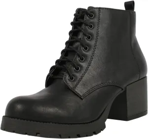 Soda Women's Nevitt Faux Leather Lace Up Chunky Heel Combat Style Boots