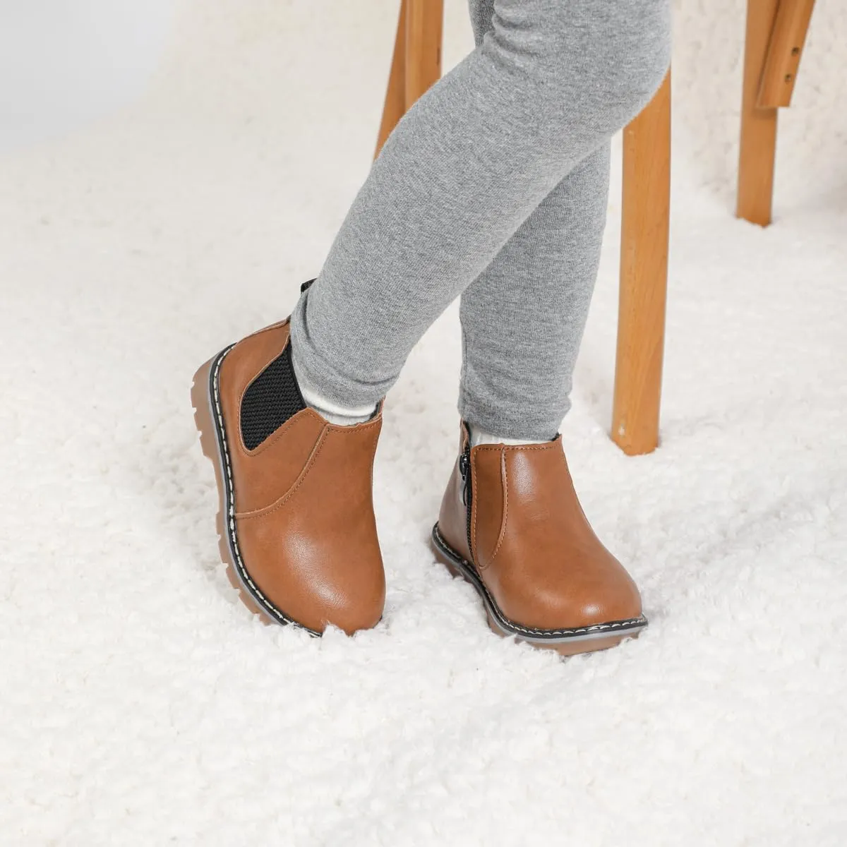 Sonsage Boy Girl Ankle Boots Waterproof Non-Slip Leather Chelsea Boots Little Kids Toddler Snow Winter Combat Ankle Work Booties Size US 5.5-9.5