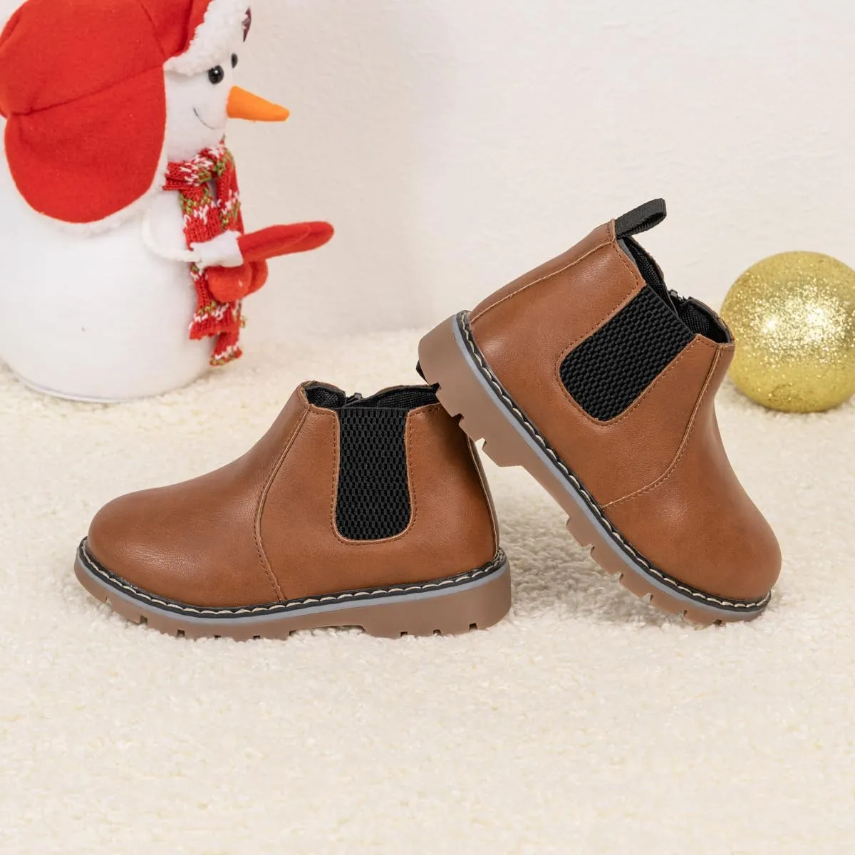 Sonsage Boy Girl Ankle Boots Waterproof Non-Slip Leather Chelsea Boots Little Kids Toddler Snow Winter Combat Ankle Work Booties Size US 5.5-9.5