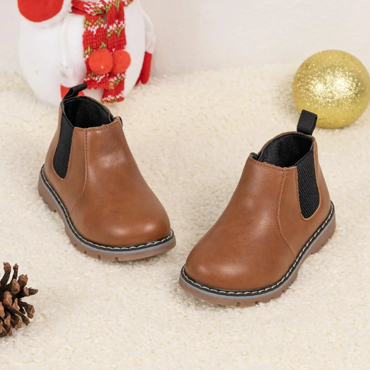 Sonsage Boy Girl Ankle Boots Waterproof Non-Slip Leather Chelsea Boots Little Kids Toddler Snow Winter Combat Ankle Work Booties Size US 5.5-9.5