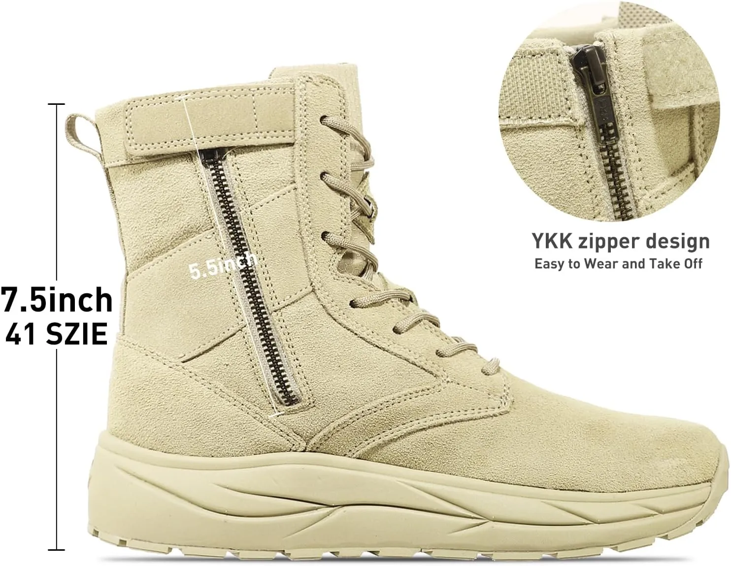 Soulsfeng Men's Women's Tactical Boots Lightweight Side Zipper Outdoors Combat Hiking Desert Military Boots