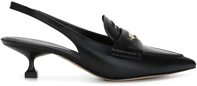 Spot seconds! Spring summer autumn small gold coin leather pointed thin heels after empty sandals female ol commuter shoes (Black, Adult, Women, 8, Numeric Range, US Footwear Size System, 9.5, Medium)