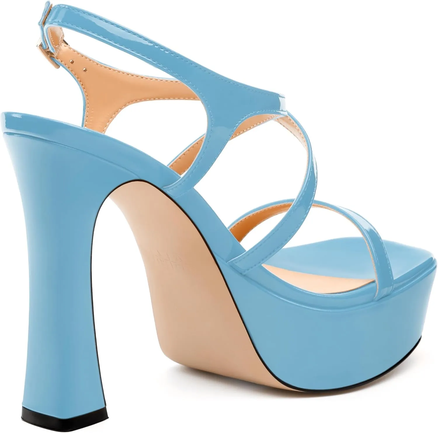 Square Toe Heeled Platform Sandals, Criss-cross Straps High Block Heel Sandals, Open Toe Slingback Strappy Sandals, Wedding Party Dress Shoes 5"