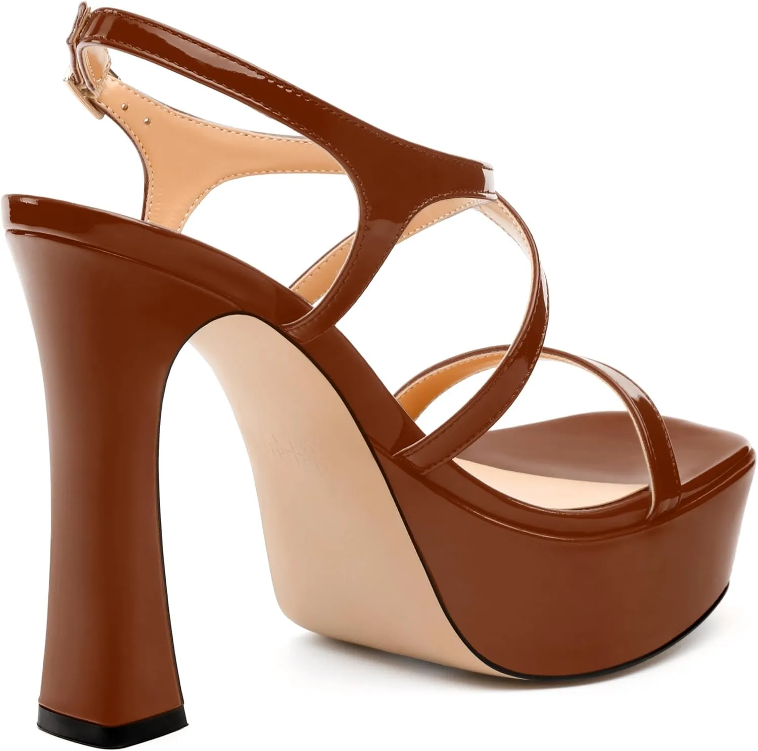 Square Toe Heeled Platform Sandals, Criss-cross Straps High Block Heel Sandals, Open Toe Slingback Strappy Sandals, Wedding Party Dress Shoes 5"