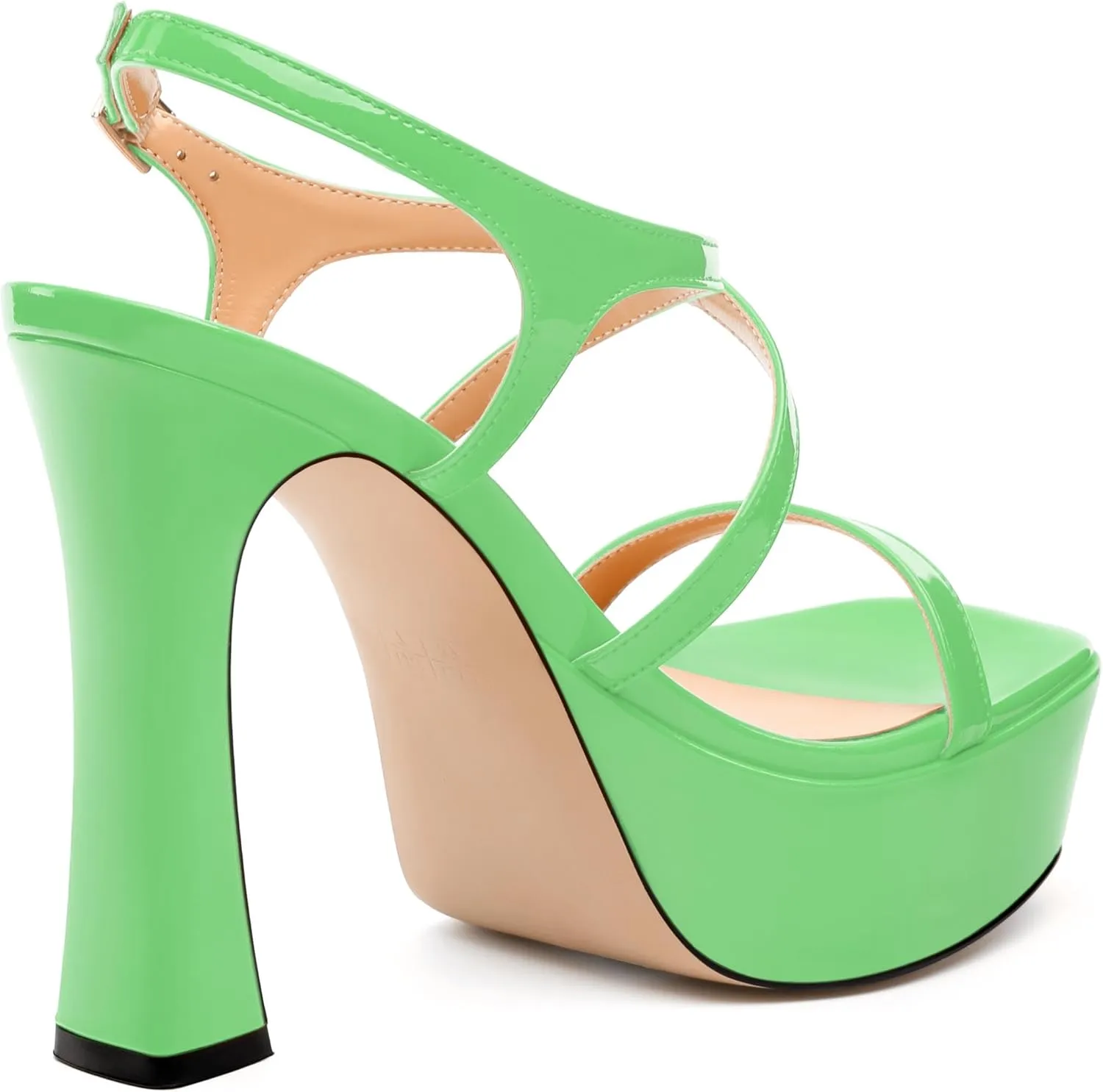 Square Toe Heeled Platform Sandals, Criss-cross Straps High Block Heel Sandals, Open Toe Slingback Strappy Sandals, Wedding Party Dress Shoes 5"