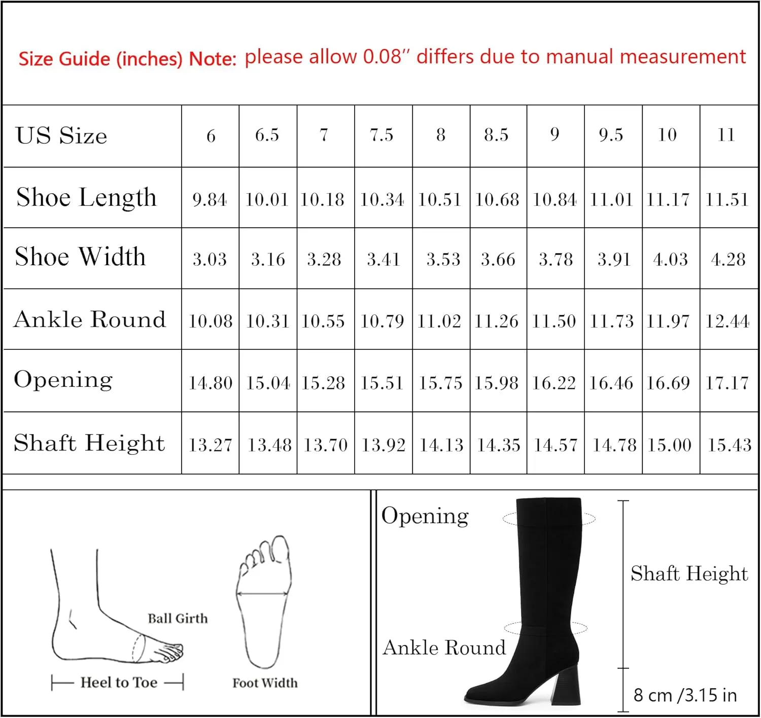 Square Toe Knee High Boots for Women - Chunky Block Heel With Side Zipper - Fall Tall Boots