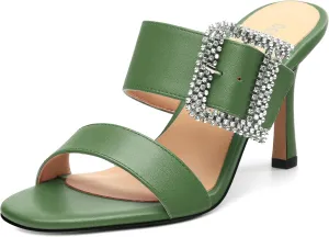 Stiletto High Heels for Women Open Round Toe Slip on Heeled Sandals Casual Fashion Dressy Shoes 3.2 Inch