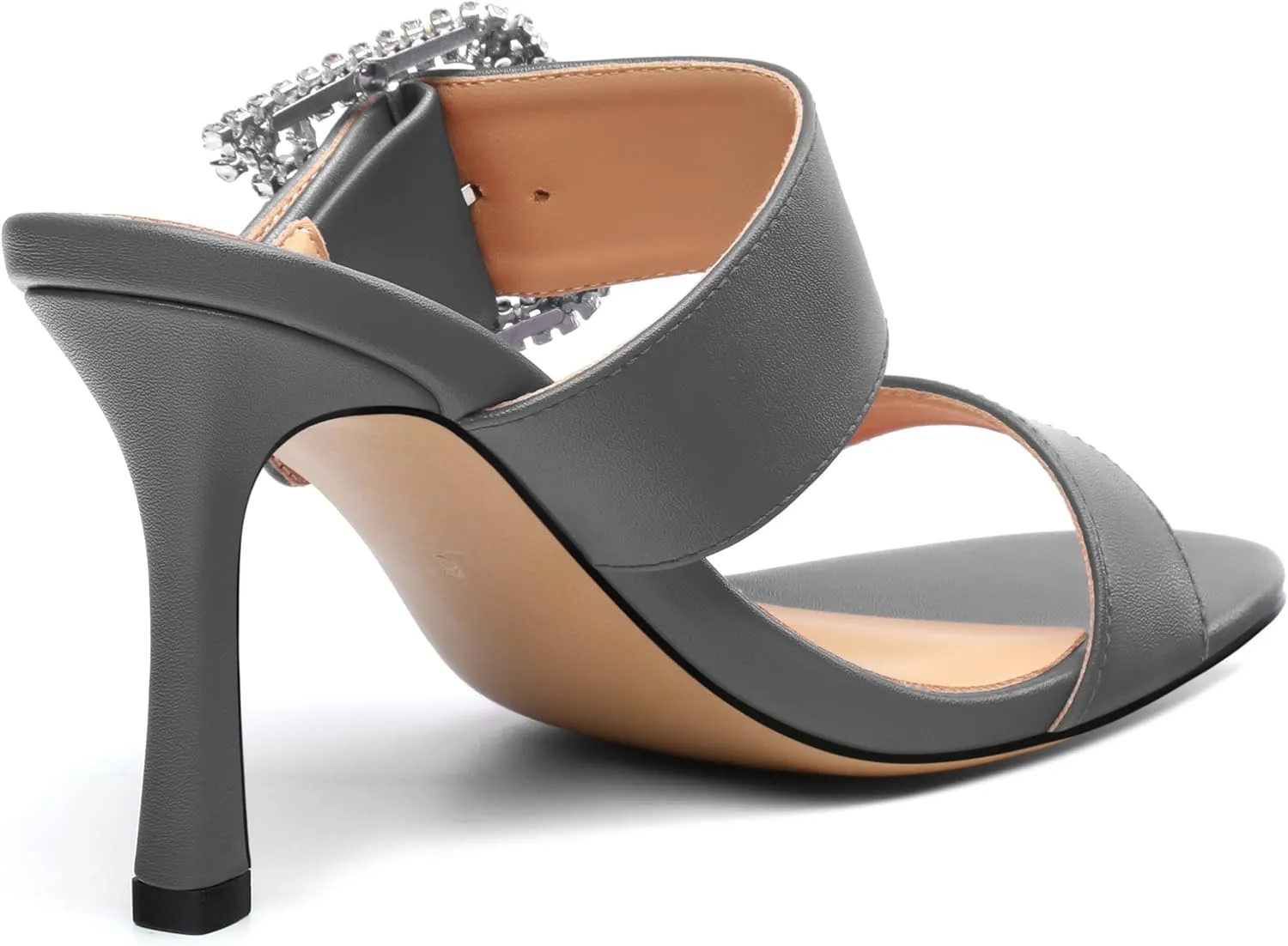 Stiletto High Heels for Women Open Round Toe Slip on Heeled Sandals Casual Fashion Dressy Shoes 3.2 Inch