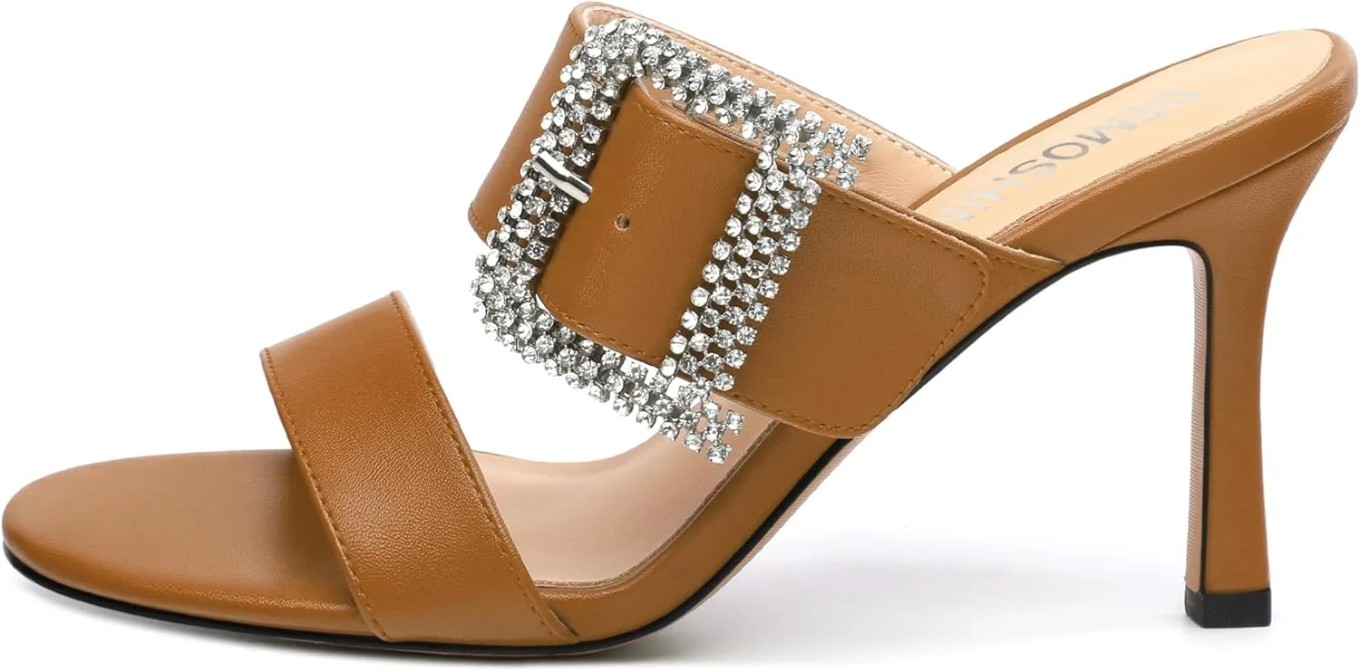 Stiletto High Heels for Women Open Round Toe Slip on Heeled Sandals Casual Fashion Dressy Shoes 3.2 Inch