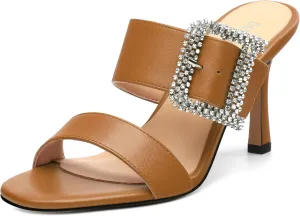 Stiletto High Heels for Women Open Round Toe Slip on Heeled Sandals Casual Fashion Dressy Shoes 3.2 Inch