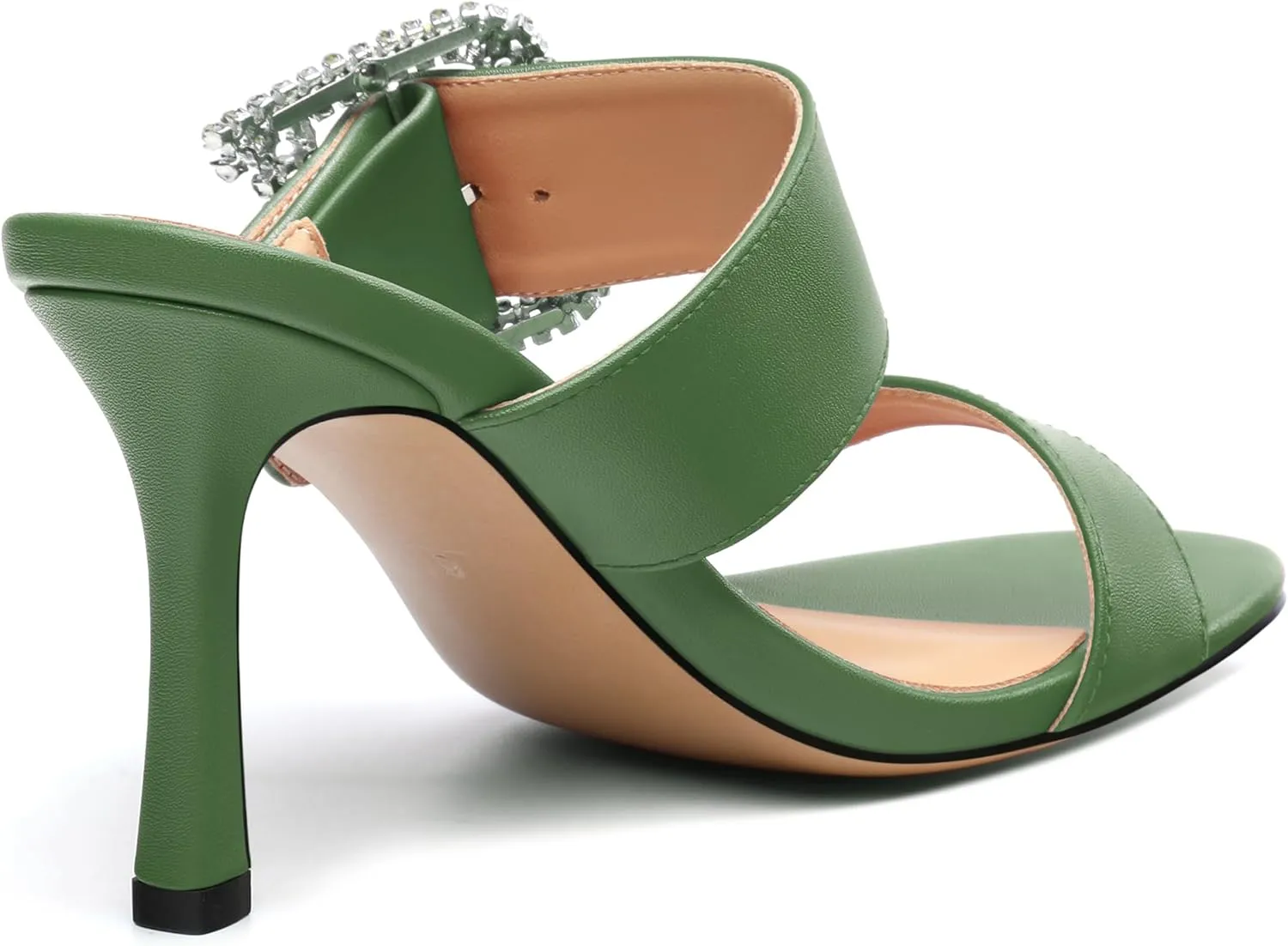 Stiletto High Heels for Women Open Round Toe Slip on Heeled Sandals Casual Fashion Dressy Shoes 3.2 Inch