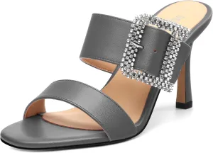 Stiletto High Heels for Women Open Round Toe Slip on Heeled Sandals Casual Fashion Dressy Shoes 3.2 Inch
