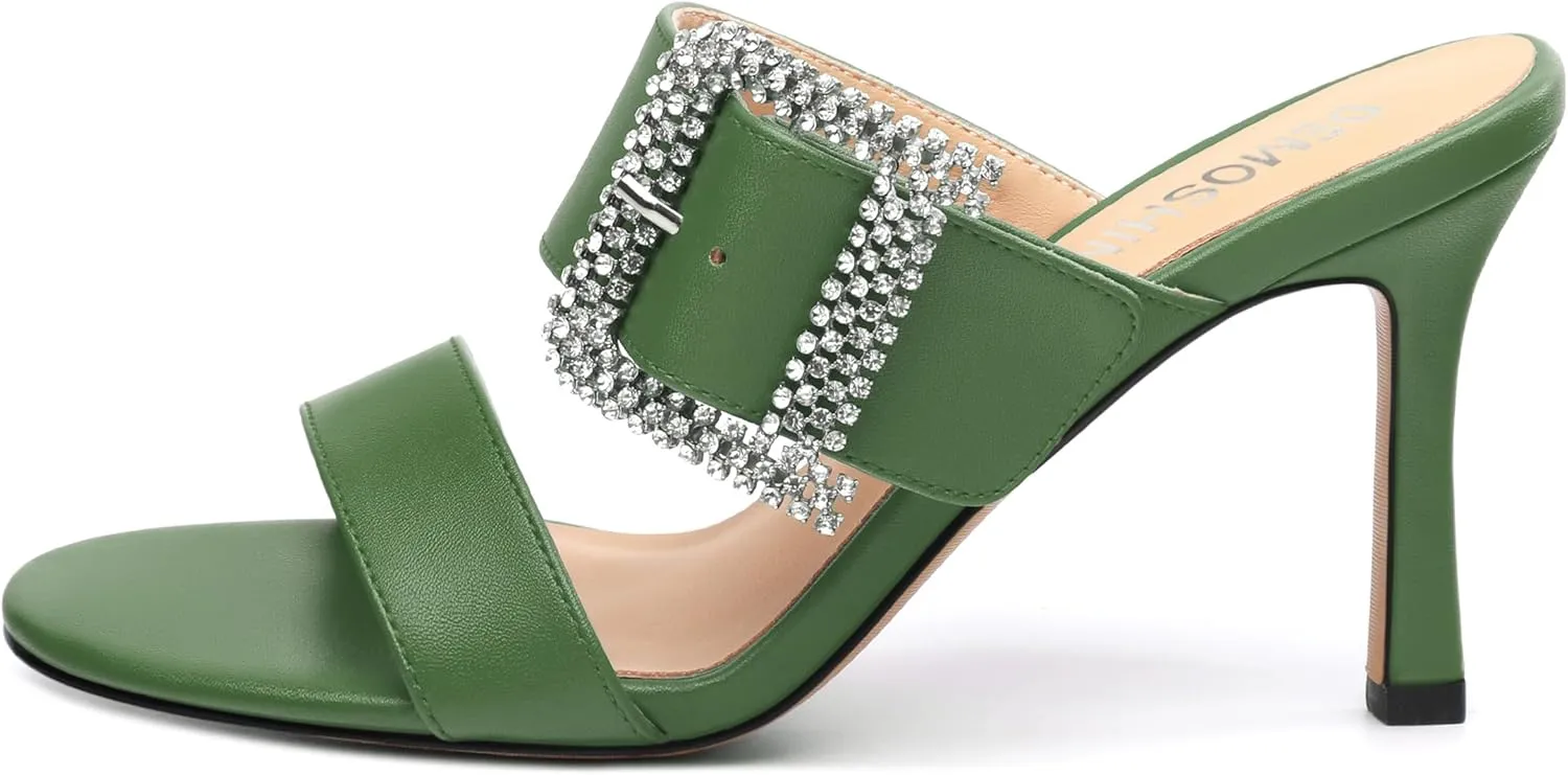 Stiletto High Heels for Women Open Round Toe Slip on Heeled Sandals Casual Fashion Dressy Shoes 3.2 Inch