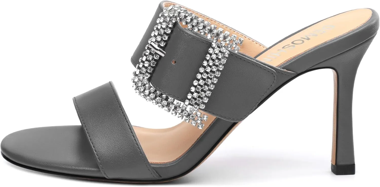 Stiletto High Heels for Women Open Round Toe Slip on Heeled Sandals Casual Fashion Dressy Shoes 3.2 Inch